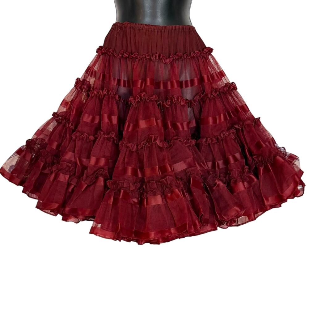 Vtg 70s 80s Custom Burgundy Square Dance Petticoat Ruffle Pettiskirt Crinoline